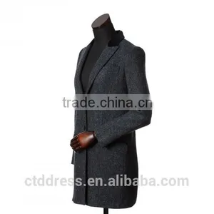 2015 New Style 100% Cashmere Grey Herringbone Custom Made Women's Coat thumbnail-2