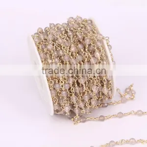 Natural White Gray Color 4mm Faceted Agate Round Beads Necklace Chain Handmade Wire Linked Chains Fashion Jewelry thumbnail-2