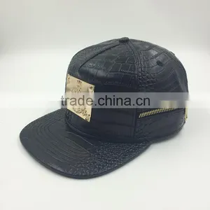 Custom Metal Plate Snapback Hat With Zip on the Side Panel thumbnail-2