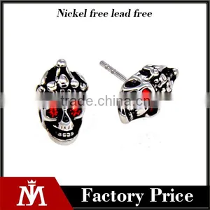 Wholesale Steampunk Stainless Steel Crsytal Stud Earring Skull Jewelry for Mens thumbnail-1