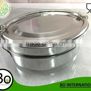 Stainless Steel Oval Bento Lunch Box Three Layer 17 x 12 x 8 cm thumbnail-1