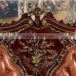 European Royal Brown Wooden Hand Carved Bed With Leather Headboard(MOQ=1 SET) thumbnail-3