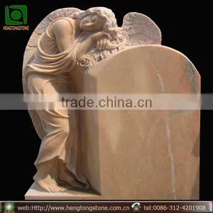 Yellow Marble Tombstone With Angel thumbnail-1