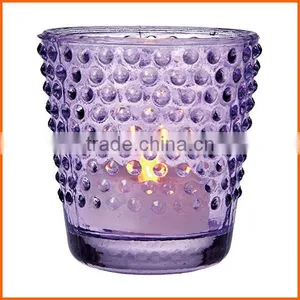 Factory Price Wholesale Colorful Hobnail Emboss Glass Candle Jar thumbnail-1