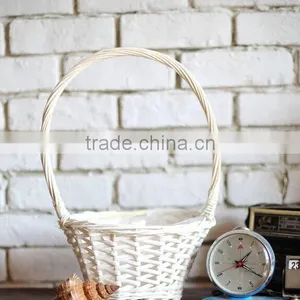 Handmade White Wicker Flower Basket Wedding Flower Basket With Plastic Liner thumbnail-1