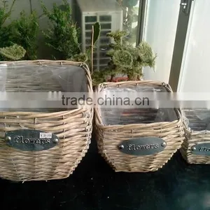 100%Handmade Set 3 Grey Wicker Flower Planter Basket Flower Plant Pots Indoor for Sale thumbnail-1