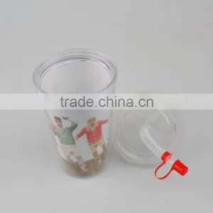 Plastic Double Wall Tumbler With Straw thumbnail-4