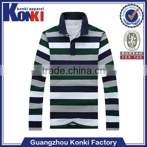 Custom Formal Cotton Lycra Striped Mens Long Sleeve Polo Shirts thumbnail-1