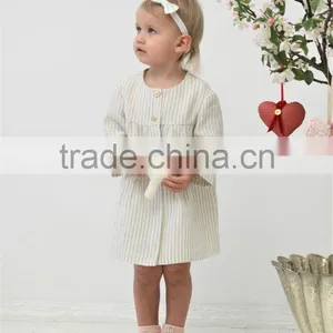 New Design Long Sleeve Stripe Casual Linen Baby Girl Kids Frock Summer Dress thumbnail-3