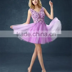 MGOO Embroidery Beaded Bridesmaid Dress Crystals Pearl Flower Formal Dress Mini Dress For Princess Party thumbnail-3