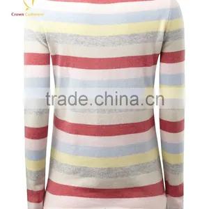 Custom Knitted Women Striped Cashmere Pullover Sweater thumbnail-2