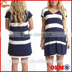 Blue White Stripe Print Maternity Dresses Wear for Pregnant 2015 thumbnail-1