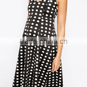 Summer Fashion Maternity Midi Skater Dress in Brushed Spot Designer Clothing Manufacturers in China thumbnail-1