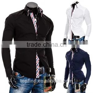 100% Cotton Solid Color Slim Fit Men Double Collar Dress Shirt for Men thumbnail-2