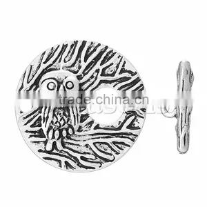 New Design Toggle Clasps Round Antique Silver Owl Halloween Pattern Carved 29mm x 28mm 20mm x 7mm,20 Sets thumbnail-1