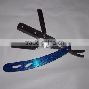 Professional Barbers Shaving Razors With Blue Handle Stainless Steel thumbnail-3