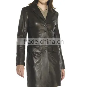 Long Women Leather Coat thumbnail-1