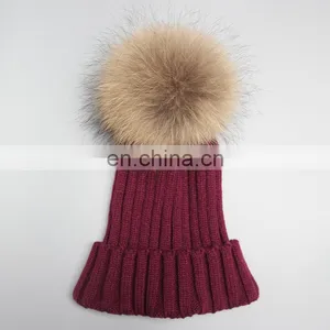 Popular Women Men Beanie Hats Fur Poms Hats Fur Bobble Hats Wholesale Pom Poms Hats With Genuine Fur Ball thumbnail-5