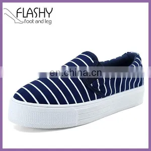 Wholesale Women Leisure Shoes Stripe Canvas High Heel Flat Shoes thumbnail-1
