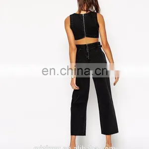Washed Black Wide Leg Cut Out One Piece Denim Jumpsuit thumbnail-3