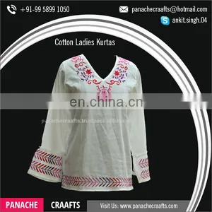 Hot Selling Embroidered Designer Cotton Ladies Kurtis thumbnail-1