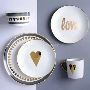 Wholesale Exquisite Fancy Golden Heart Shape Decal Round Ceramic Soup Bowl thumbnail-2