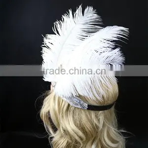 Wholesale Handmade Halloween Flapper Sequin Headpiece White Feather Headband Quality Choice thumbnail-3