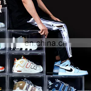 Wholesale Luxury Giant Storage Organizers Stackable Case Acrylic Fold Plastic Clear Display Drop Front Custom Sneaker Box thumbnail-3