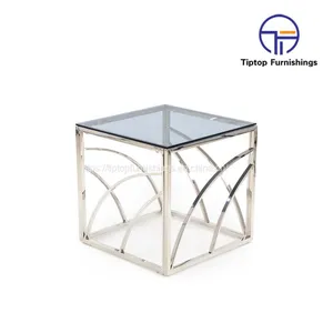 Round Stainless Steel Marble Black Glass Top Coffee Tables Set Minimalist Style End Side Corner Table thumbnail-1