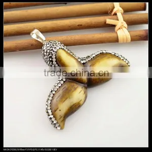 LFD-0089P ~ Wholesale OX Bone Carved Dolphin Tail Charms Pendant Necklace With Pave Crystal Rhinestone Fashion Jewelry thumbnail-2