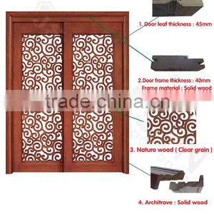 Top Brand Flower Carving Mahogany Wooden Sliding Door Interior thumbnail-3