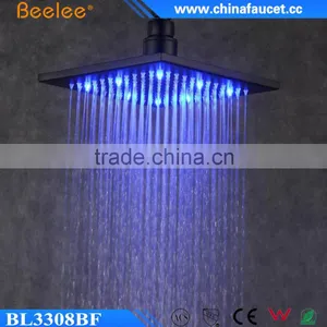 8 Inch Bathroom Mist Fall Black Painted Stainless Waterfall LED Light Head Shower thumbnail-2