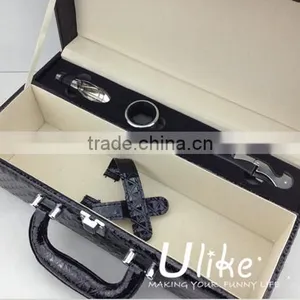 2014 Hot Selling Leather Beverage Packing Box Luxury Gift Box Packaging Luxury Black Leather Wine Case Package Gift Packaging thumbnail-1