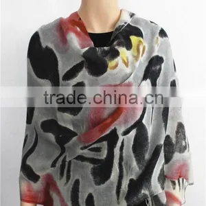 Simple Pattern Printed Wool Scarf With Tassel thumbnail-2