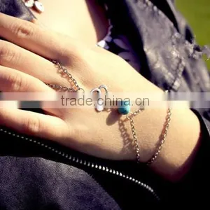 Punk Golden Rib Chunky Slave Chain Link Hand Harness Finger Ring Bangle Bracelet thumbnail-1