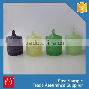 LXHY-8749 Cylinder Color Frosted Glass Candle Holder With Glass Lid thumbnail-1