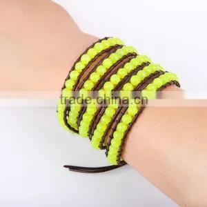Newest Design Fashion Yellow Beads Charm Bracelet Women Jewelry 5 Coil Winding Leather Bracelet Bangles Jewelry Wholesale thumbnail-4