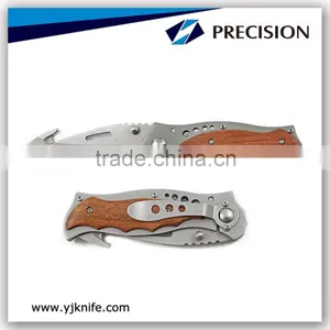 Wooden Handle Folding Liner Lock Knife With Wire Cutter thumbnail-1