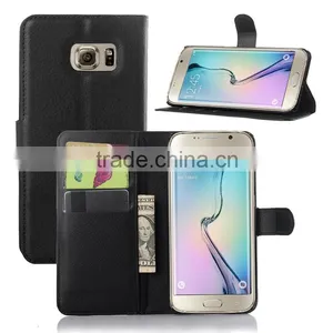 Factory Price Lichee Leather Pouch Wallet Case Folio Stand Cover Case for Samsung GALAXY S6 Edge Plus thumbnail-1
