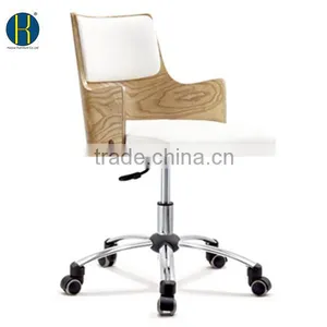 2015 Promotional White PU Leather Plywood Dining Chair With Casters thumbnail-1