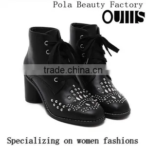 2016 Comfortable Chunky Heel Ankle Boots Lace up Martin Boots for Hot-selling PJ4391 thumbnail-1