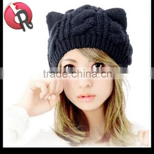 1x Braided Women Winter Warm Beanie Devil Horns Cat Ear Crochet Knit Ski Cap Hat thumbnail-1