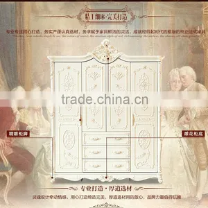 Luxury French Style Wardrobe Closet Ivory Carved European Bedroom Living Room Furniture Wooden Wardrobes thumbnail-2