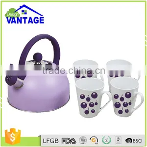 3pcs Kettle Sets With Ceramic Cups Stainless Steel Non-electric Water Whistling Kettle for Induction Cook thumbnail-1
