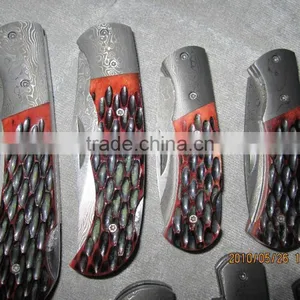 Handmade Damascus Knife With Deer Horn Handle Folding Pocket Knife thumbnail-3
