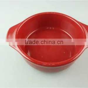Stocklot Red Glaze Ceramic Round Bakeware With Handles thumbnail-2