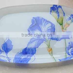 Oval Glass Plate With Flower Decal Printing thumbnail-1