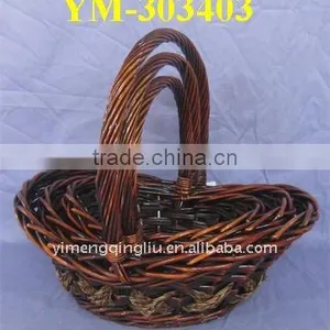 Brown Wicker Storage Basket With Handle thumbnail-1