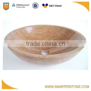 China Yellow Wooden Marble Wash Hand Basin thumbnail-1
