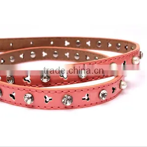 Fashion Rhinestone Inlaid Rivets Decorated Pin Buckle Sex Girl Thin Pink PU Waist Belt thumbnail-3